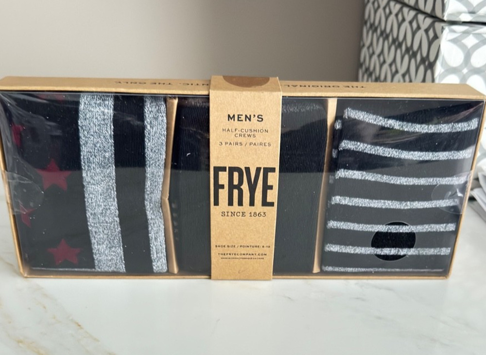 FRYE Men's Half-Cushion Crew Socks 3 Pairs Gift Boxed, Size 6-12
